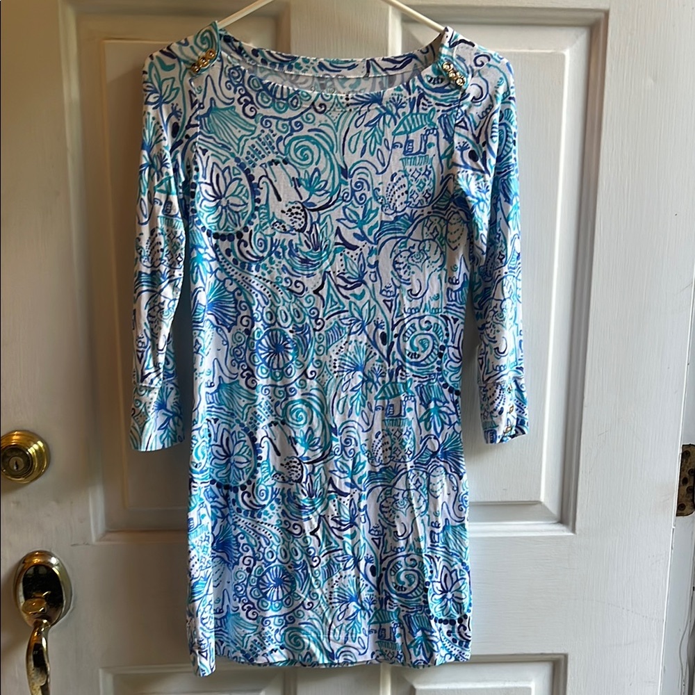 Lilly Pulitzer Blue and White Floral Long Sleeve Dress